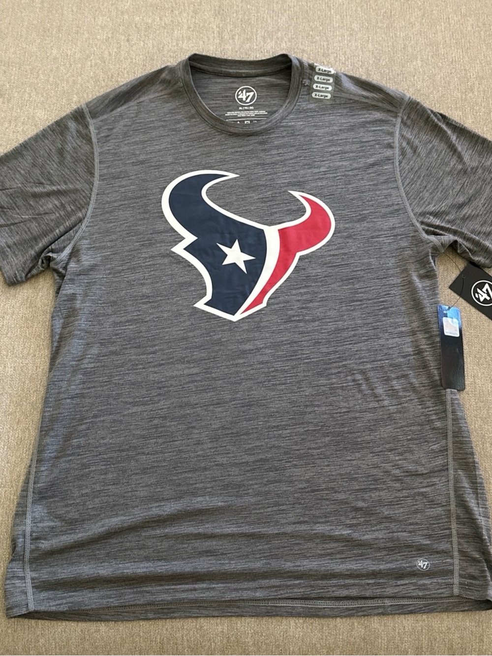 Houston Texans Heather Gray Short Sleeve Logo Tee with Navy & Red Emblem